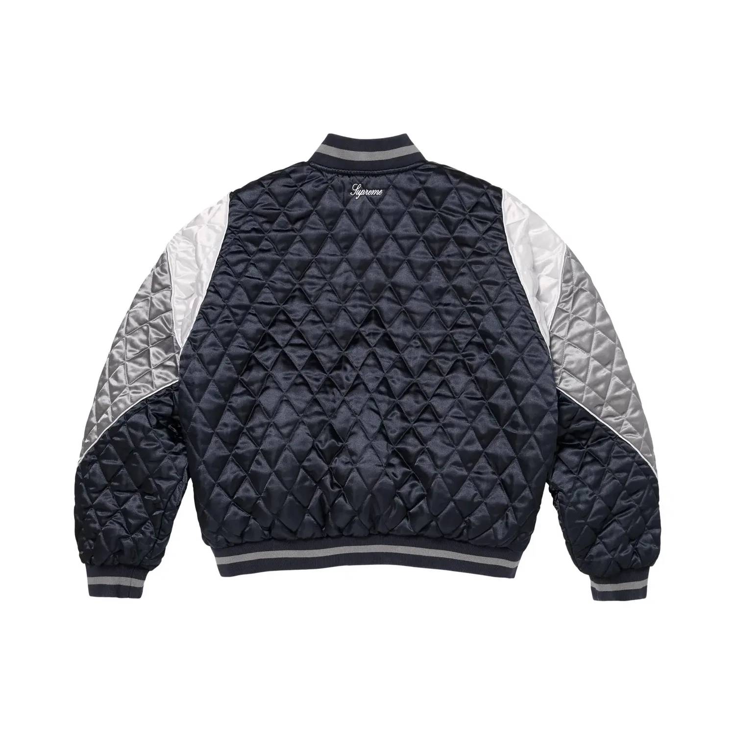 Куртка стёганая Supreme x Champion Quilted Satin Varsity, Navy — фото 2