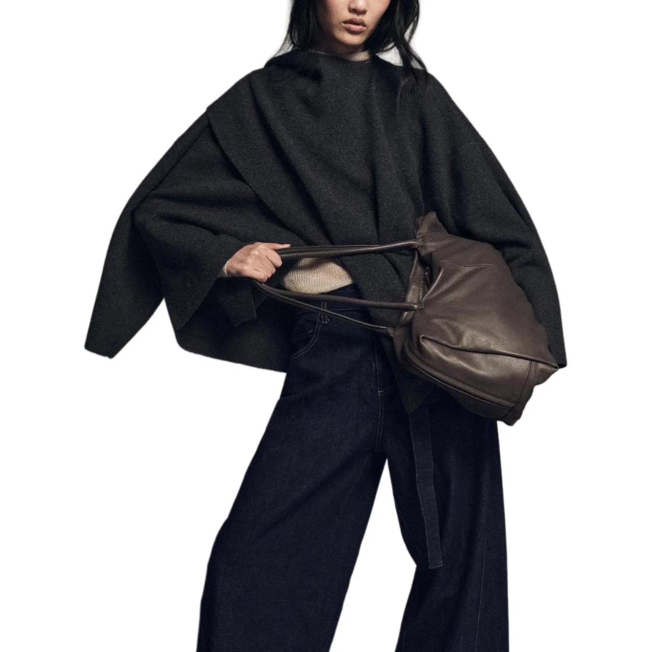 Женское пальто-накидка модель Cloaks, ZARA, Gray — фото 4