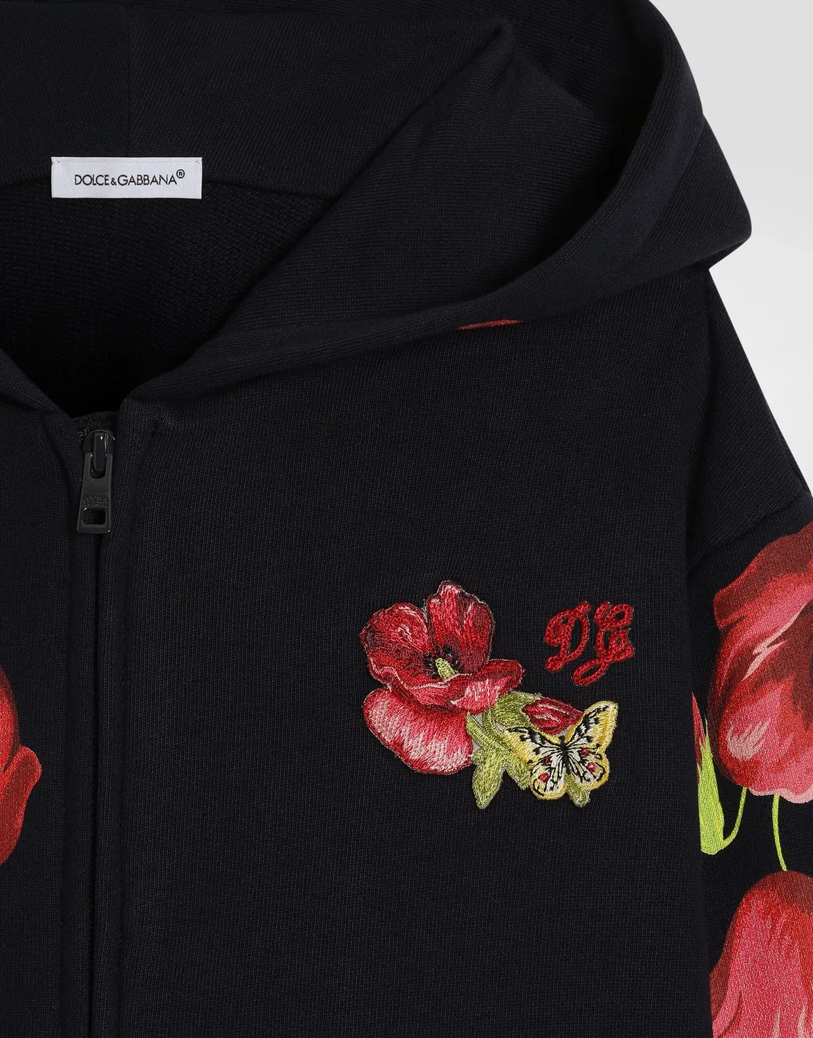 Хлопковая толстовка с маками Dolce&Gabbana, черный — фото 3