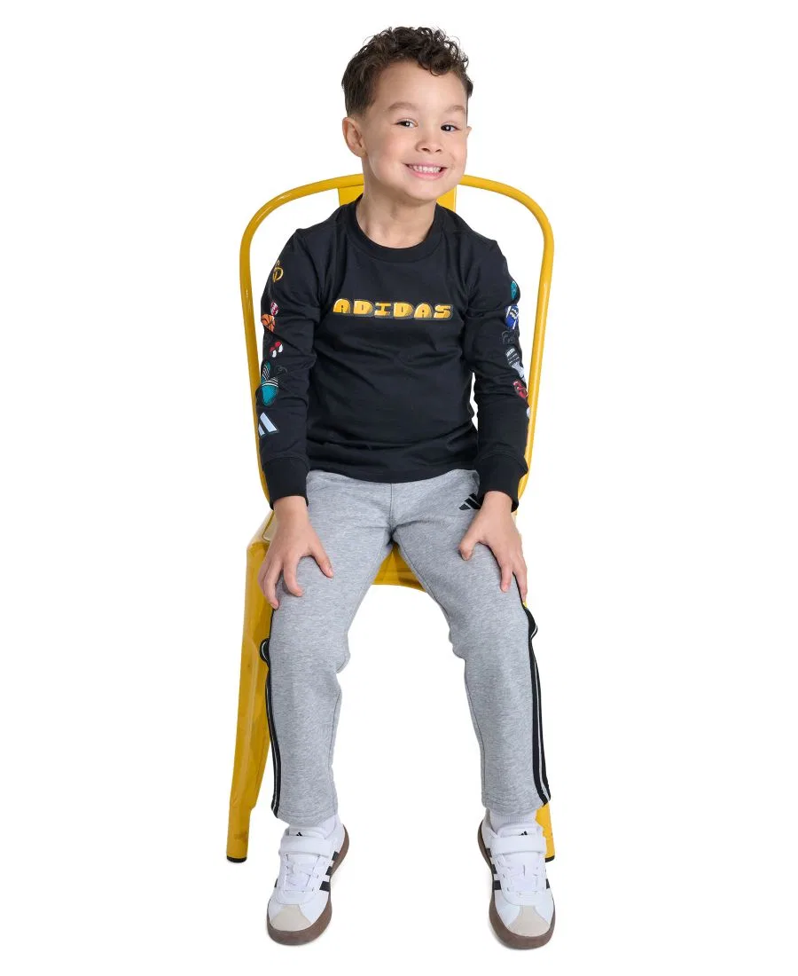 Комплект из лонгслива и брюк с камуфляжным принтом adidas, Black/Gray — фото 2