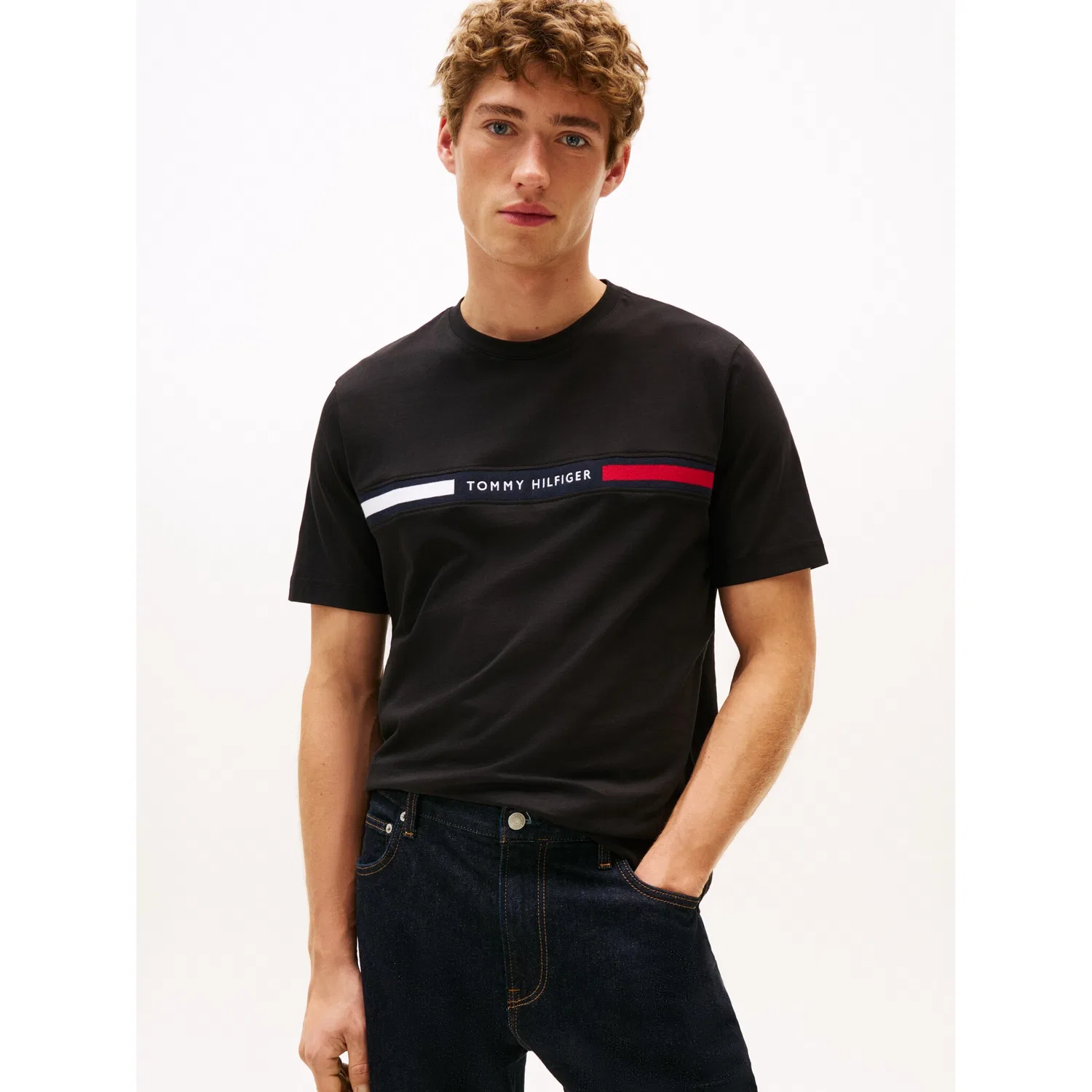 Мужская хлопковая футболка с логотипом Hilfiger Chest Insert Tommy Hilfiger, Black