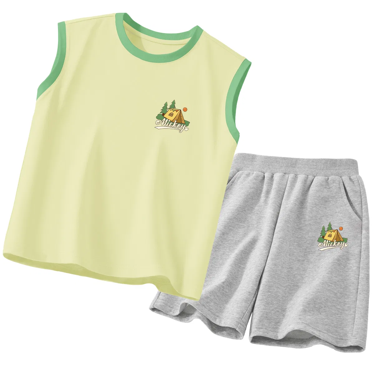 Спортивный костюм для детей, круглый вырез, тонкий трикотаж, Disney, Di Tent K Green Yellow+Di Tent K Gray