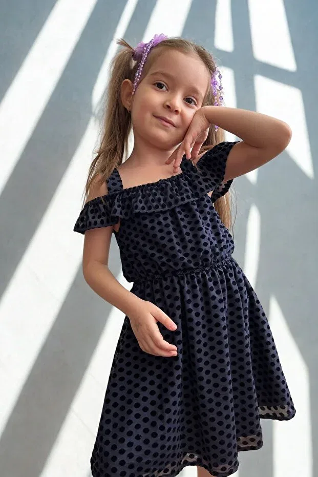 Детское платье для девочек хлопковое с принтом Kübra Tekstil, Navy Blue