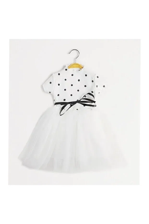 Детское платье для девочек с принтом Linda Short Sleeve Girls Princess Fluffy Ecru Dress Polka Dot Stretchy Lycra Dress Tutu Dress Şirin Şeyler Butiği, Ecru — фото 3