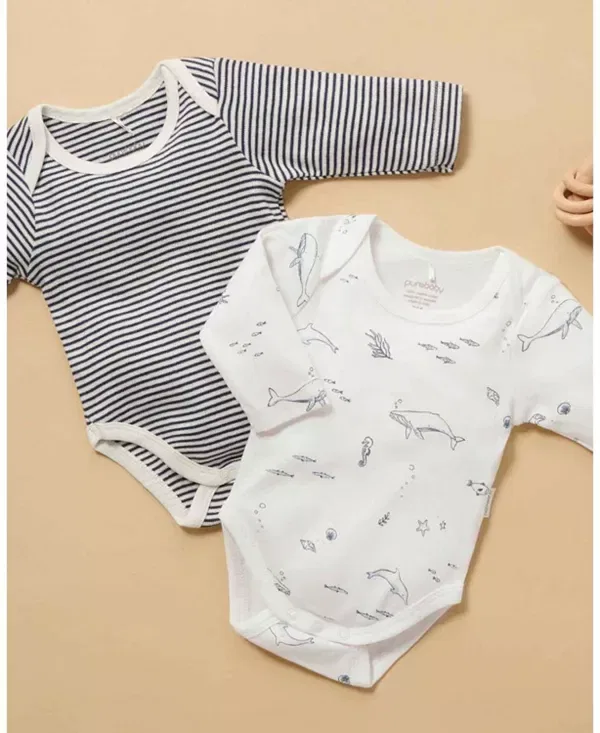 Детский комплект боди с длинным рукавом 2 шт Purebaby, Vanilla Nautical Pack — фото 2