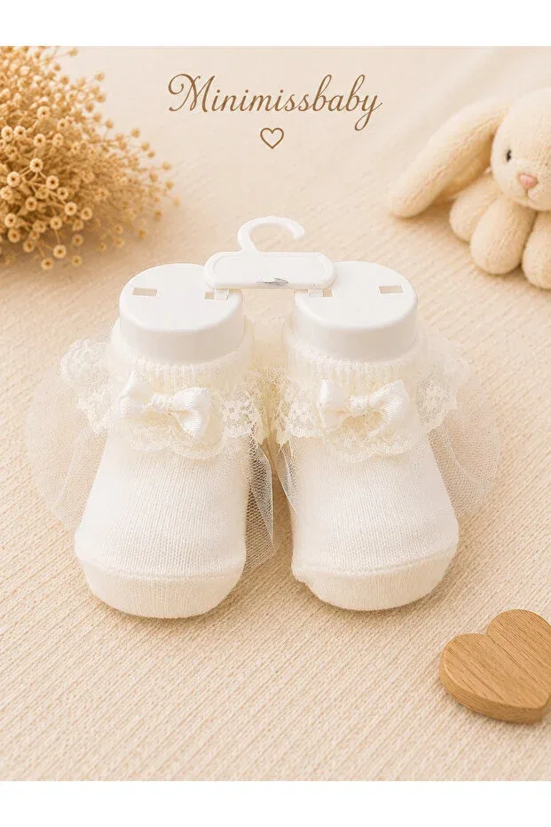 Детские носки для девочек 3 шт с бантиком Minimissbaby, Nude Color — фото 2