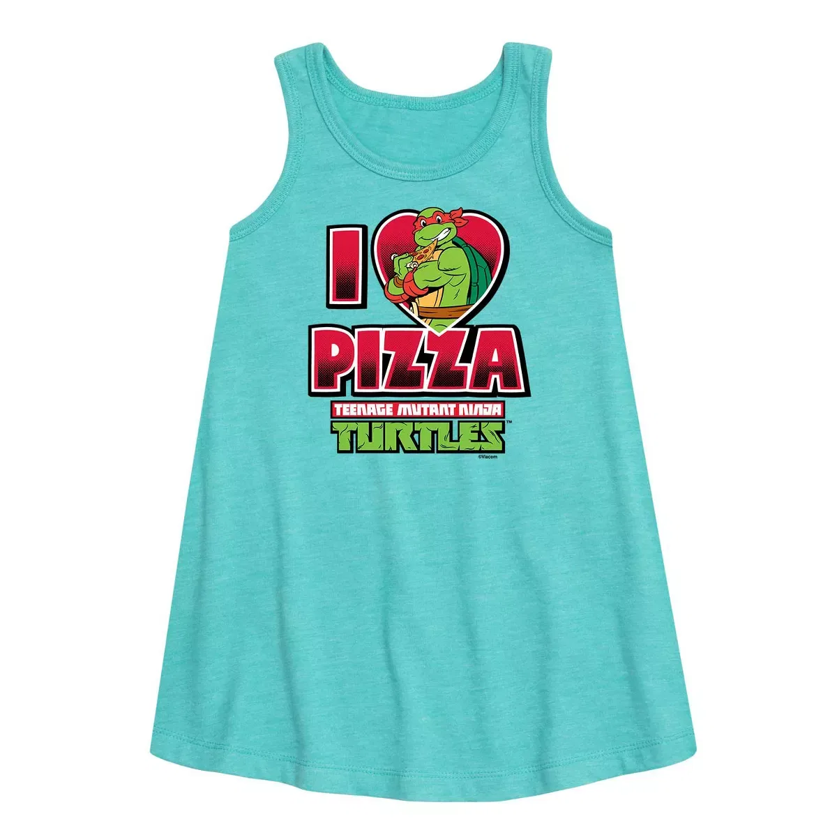 Детское платье-трапеция без рукавов с принтом Teenage Mutant Ninja Turtles - I Love Pizza, Turquoise