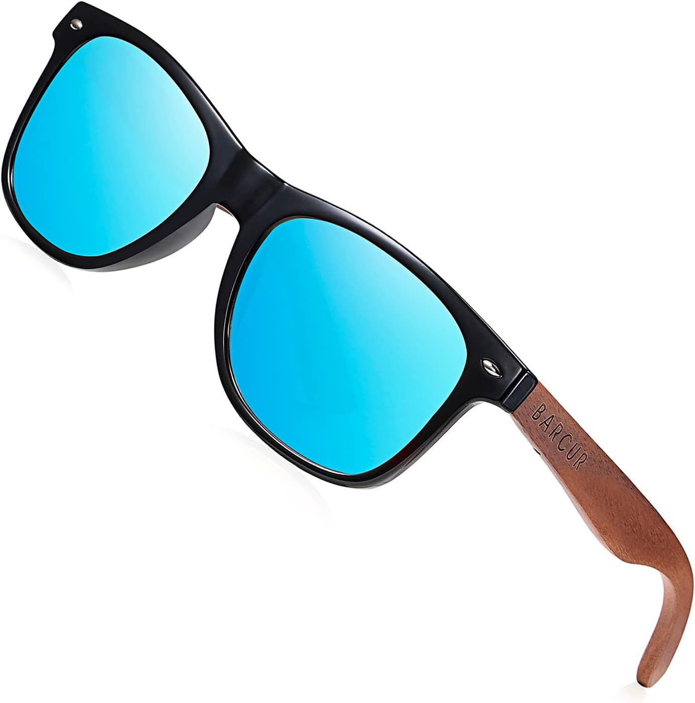 

Солнцезащитные очки Barcur Wood для мужчин и женщин, поляризованные, с защитой от УФ-излучения, оправа из черного ореха/дерева «зебра», в комплекте с футляром, Walnut Temple Black Blue