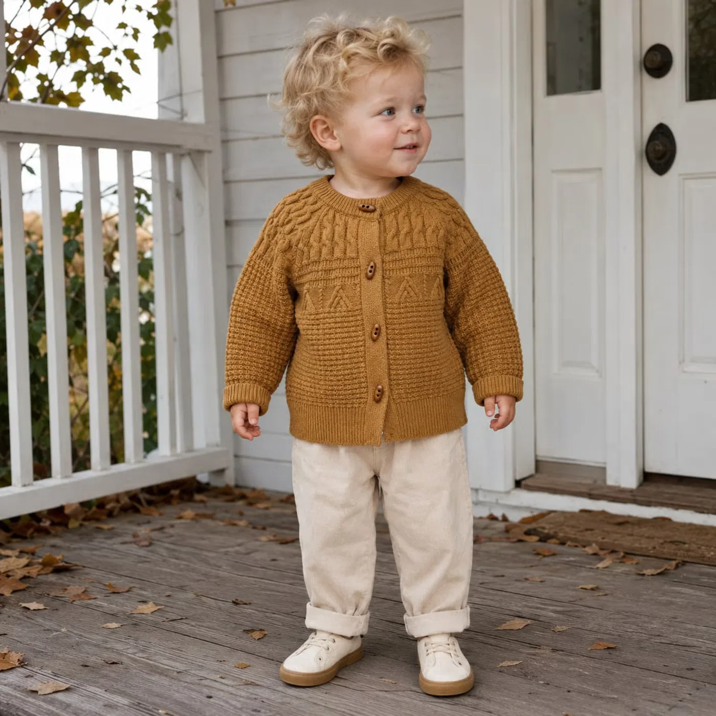 Кардиган детский вязаный с косами Bloomknit, кремовый