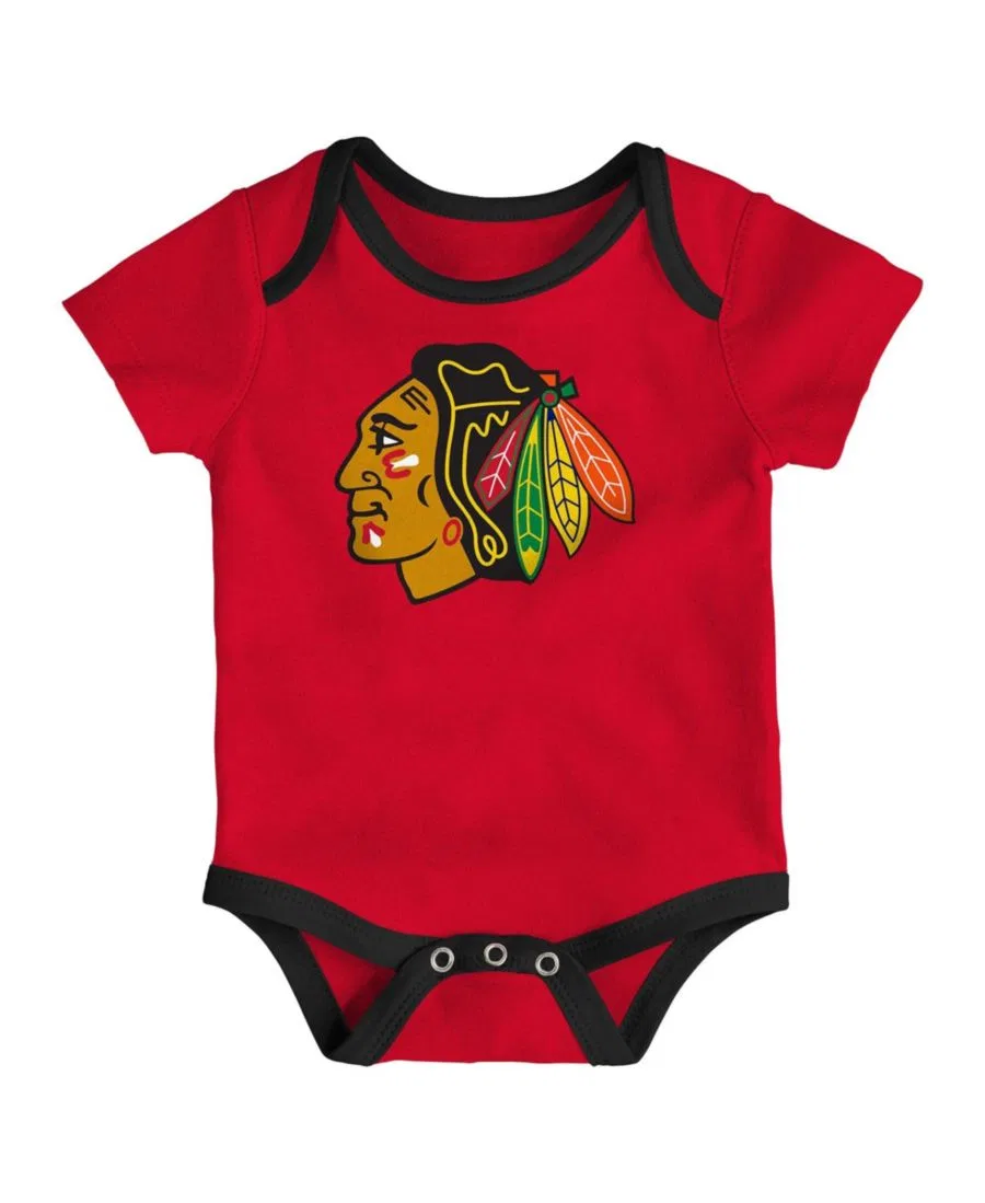 Комплект боди с коротким рукавом, с принтом, Chicago Blackhawks Triple Header Outerstuff, Red — фото 4