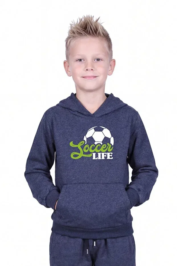 Детская толстовка для мальчиков с принтом Hooded Print Detailed Boys' Sweatshirt With Kangaroo Pocket Ya Ko Kids, Smoke Grey