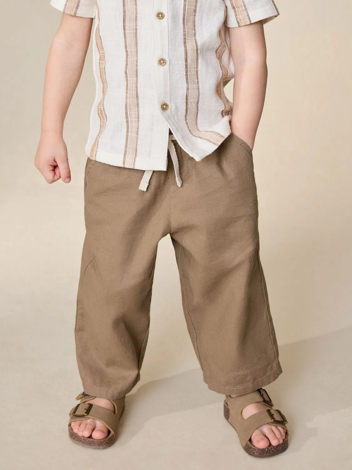 Брюки широкие, льняная смесь, Pull on Trousers Next, светло-коричневый