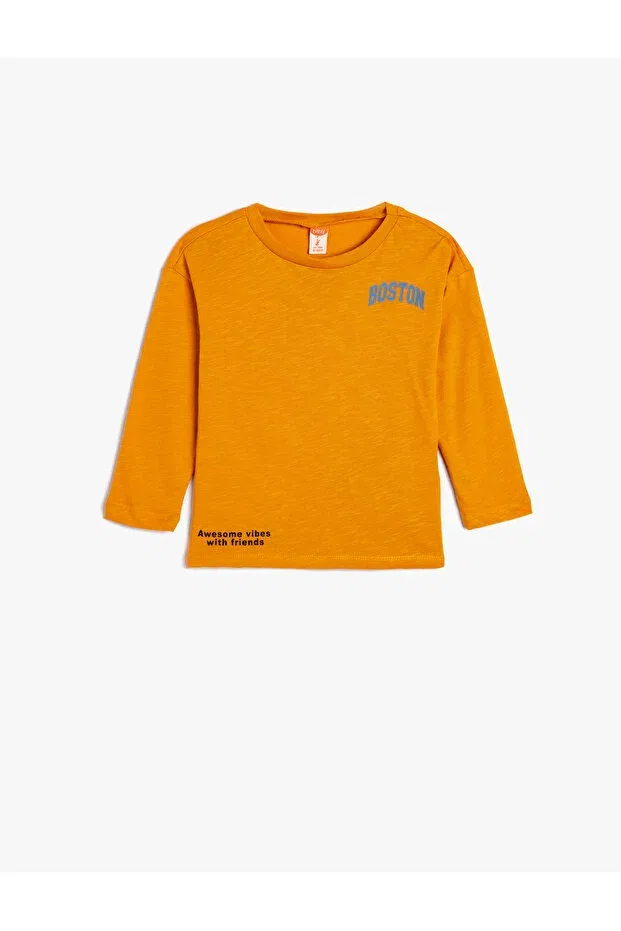 Детская футболка с принтом T-Shirt long sleeve crew neck print detailed cotton Koton, Orange