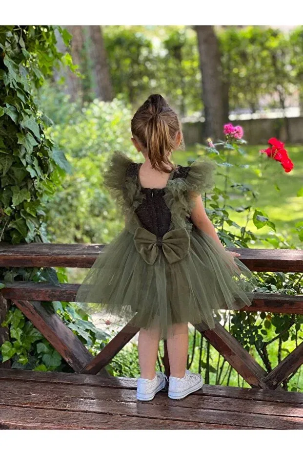 Детское платье для девочек с пайетками Abiyekids, Khaki — фото 2