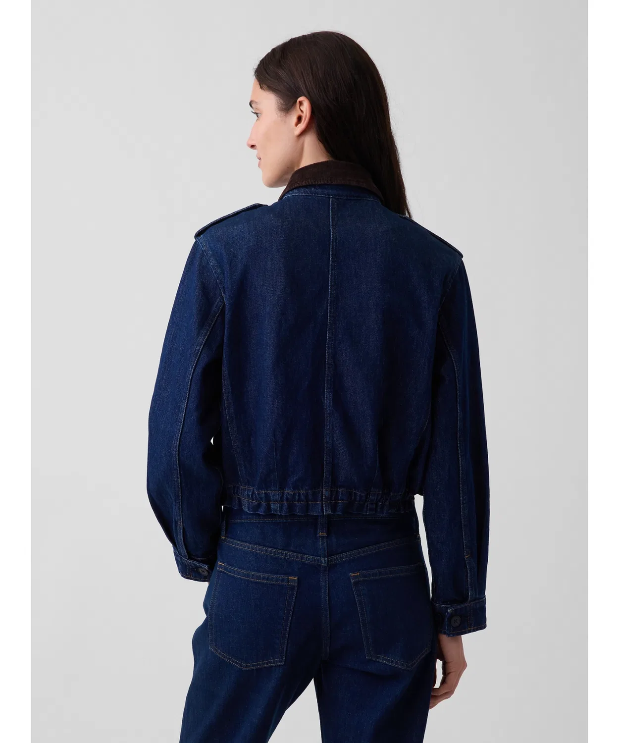 Женская джинсовая куртка с вельветовым воротником, свободный крой GAP, Indigo Blue — фото 3