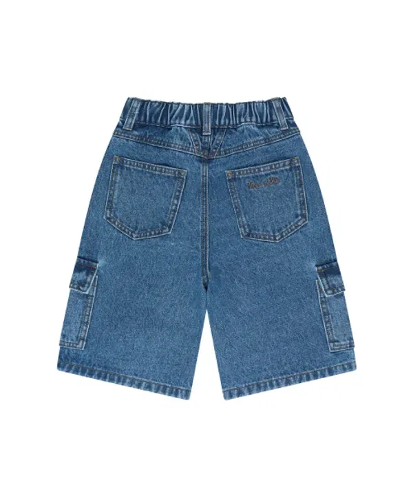 Шорты джинсовые карго для детей, one tuck, Marithé Kids, синий — фото 3