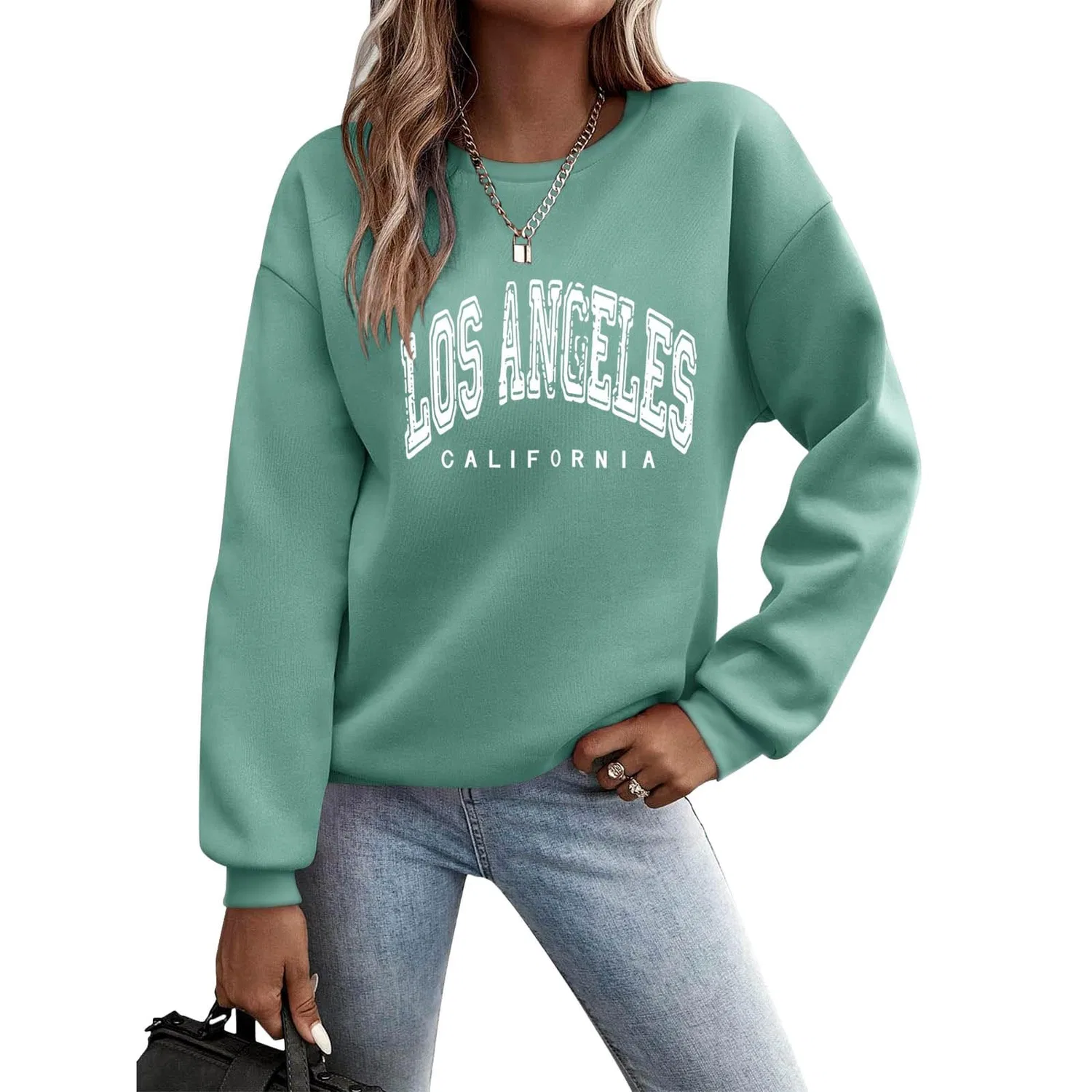 Женский свитшот с принтом Los Angeles California College Preppy, Green — фото 2