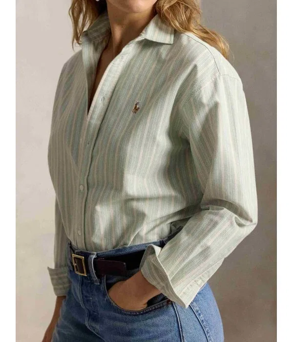 Женская рубашка свободного кроя Polo Ralph Lauren, зеленый — фото 4
