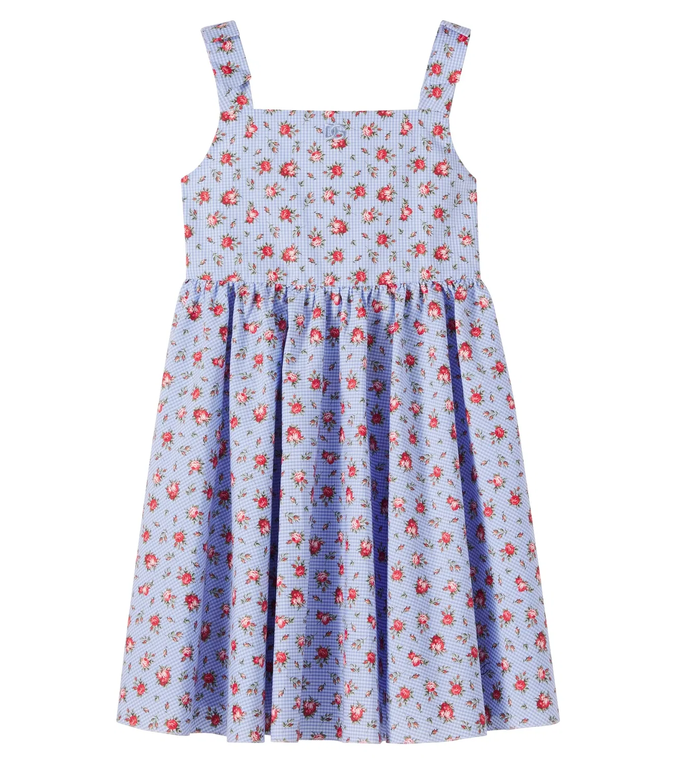 Платье хлопковое в цветочную клетку Dolce&Gabbana Kids, синий