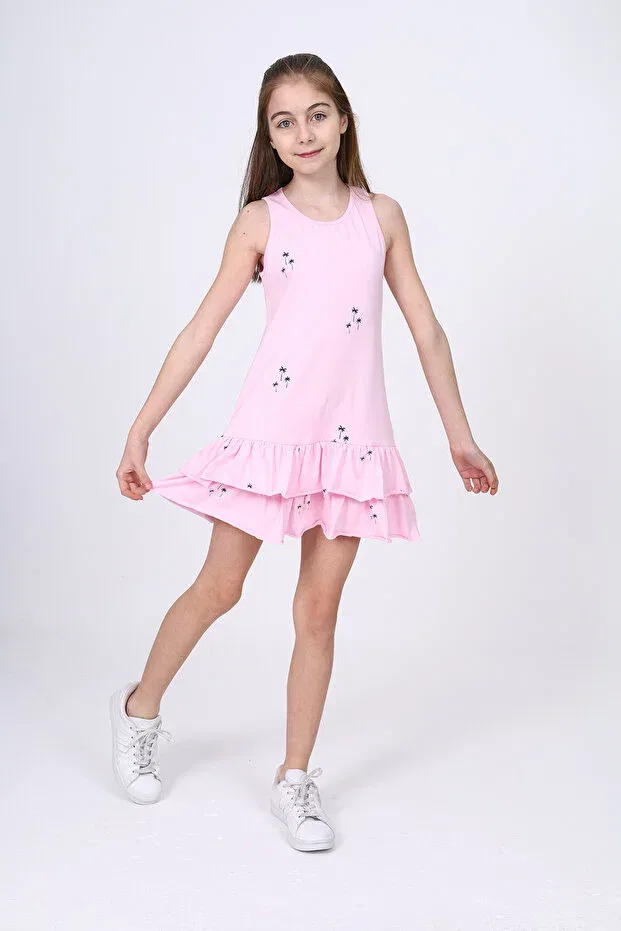 Детское платье для девочек с принтом Palm Tree Printed Toontoy, Light Pink