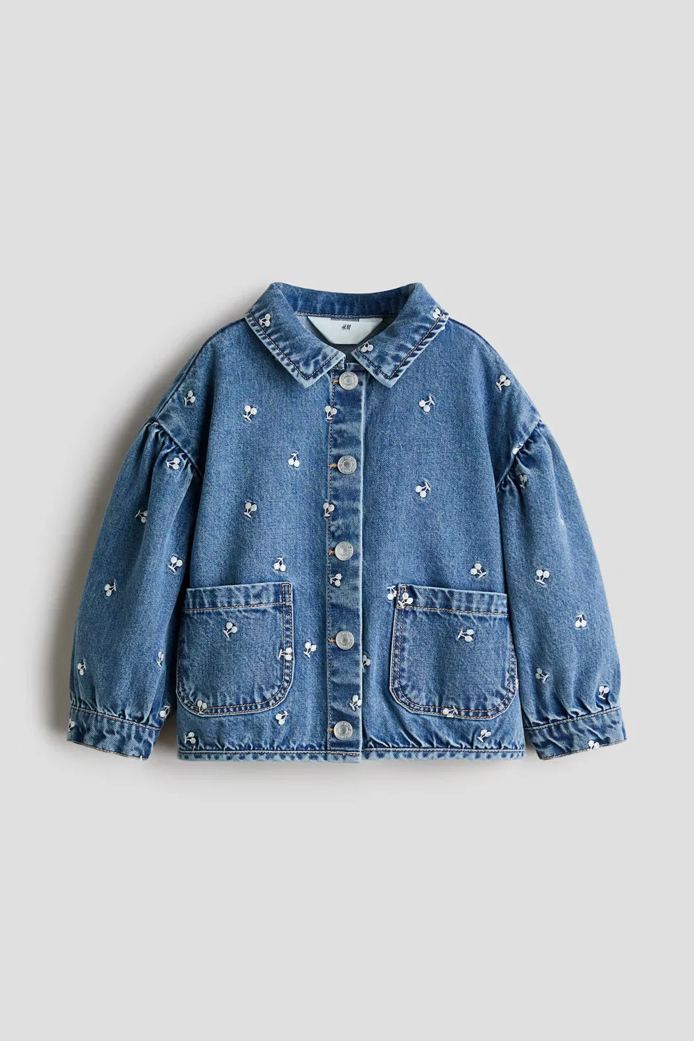 Джинсовая куртка с вышивкой H&M, Denimblau/Kirschen — фото 4