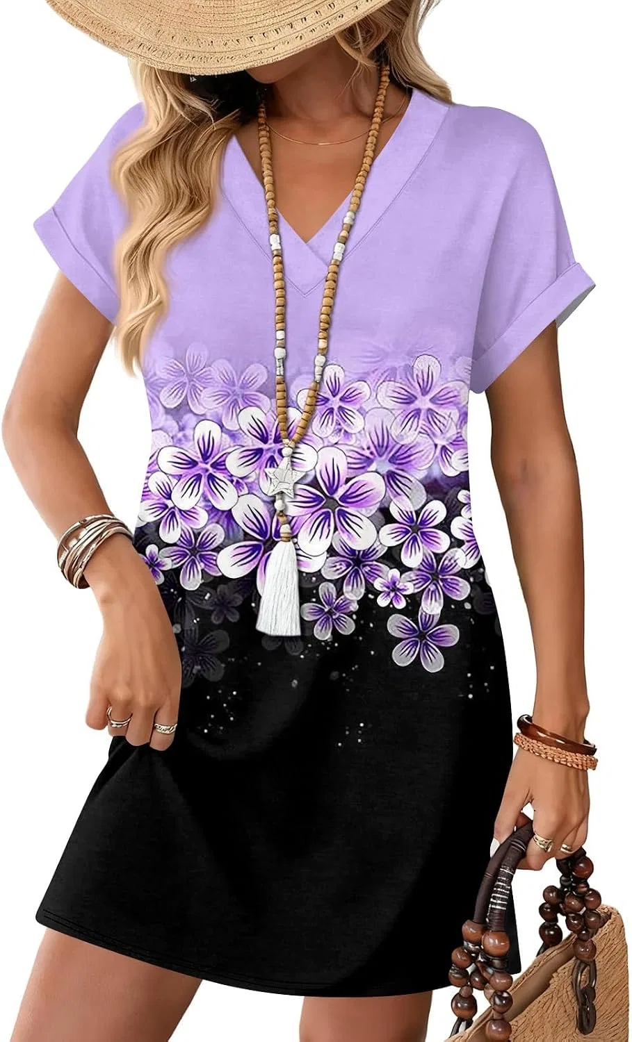 Женское летнее платье с V-образным вырезом Casual, Purple — фото 3