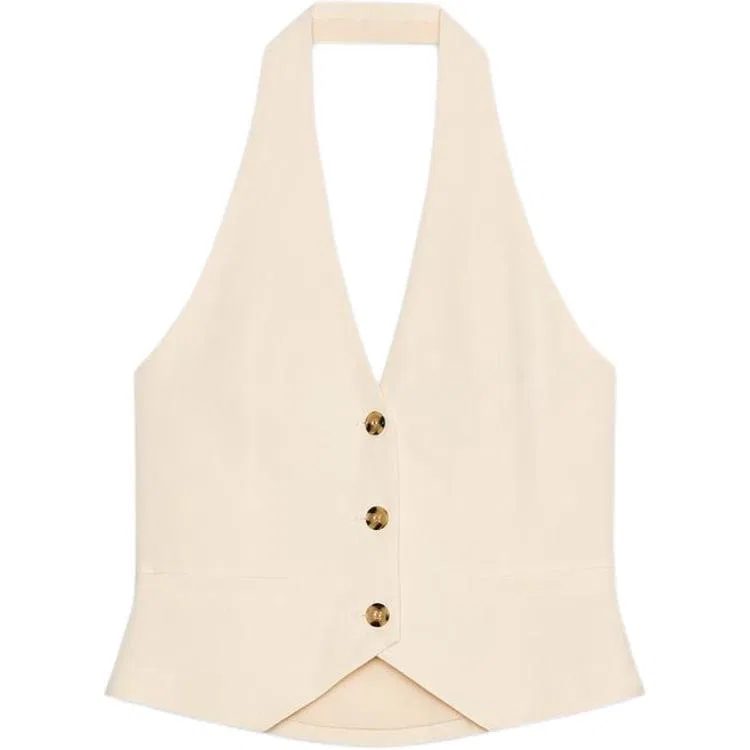 Женский топ без рукавов Vanilla V Neck Moderate Halter Neck ZARA, Vanilla