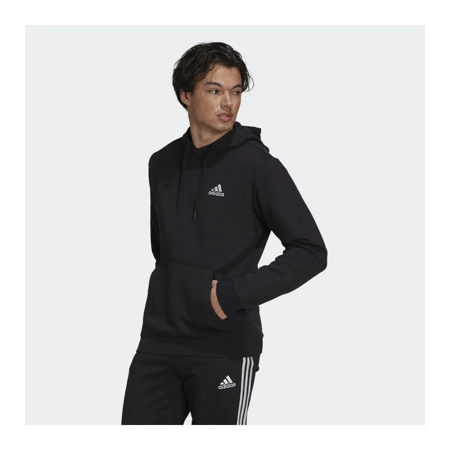 Мужской свитшот с капюшоном и принтом Essentials Fleece adidas, Черный