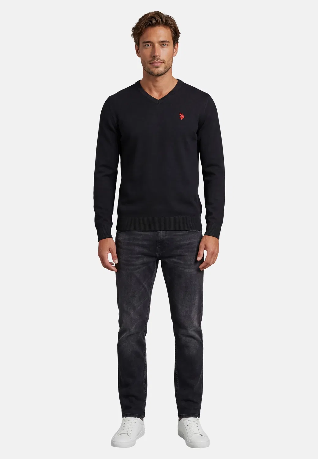 Мужской пуловер с V-образным вырезом Classic Fit U.S. Polo Assn., Black/Red — фото 3