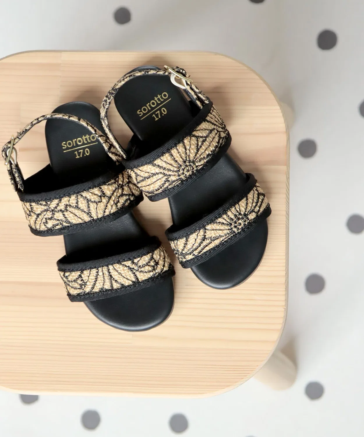 Детские сандалии с двумя ремешками, плоская подошва, модель Double Belt Flat Sole SOROTTO, Black