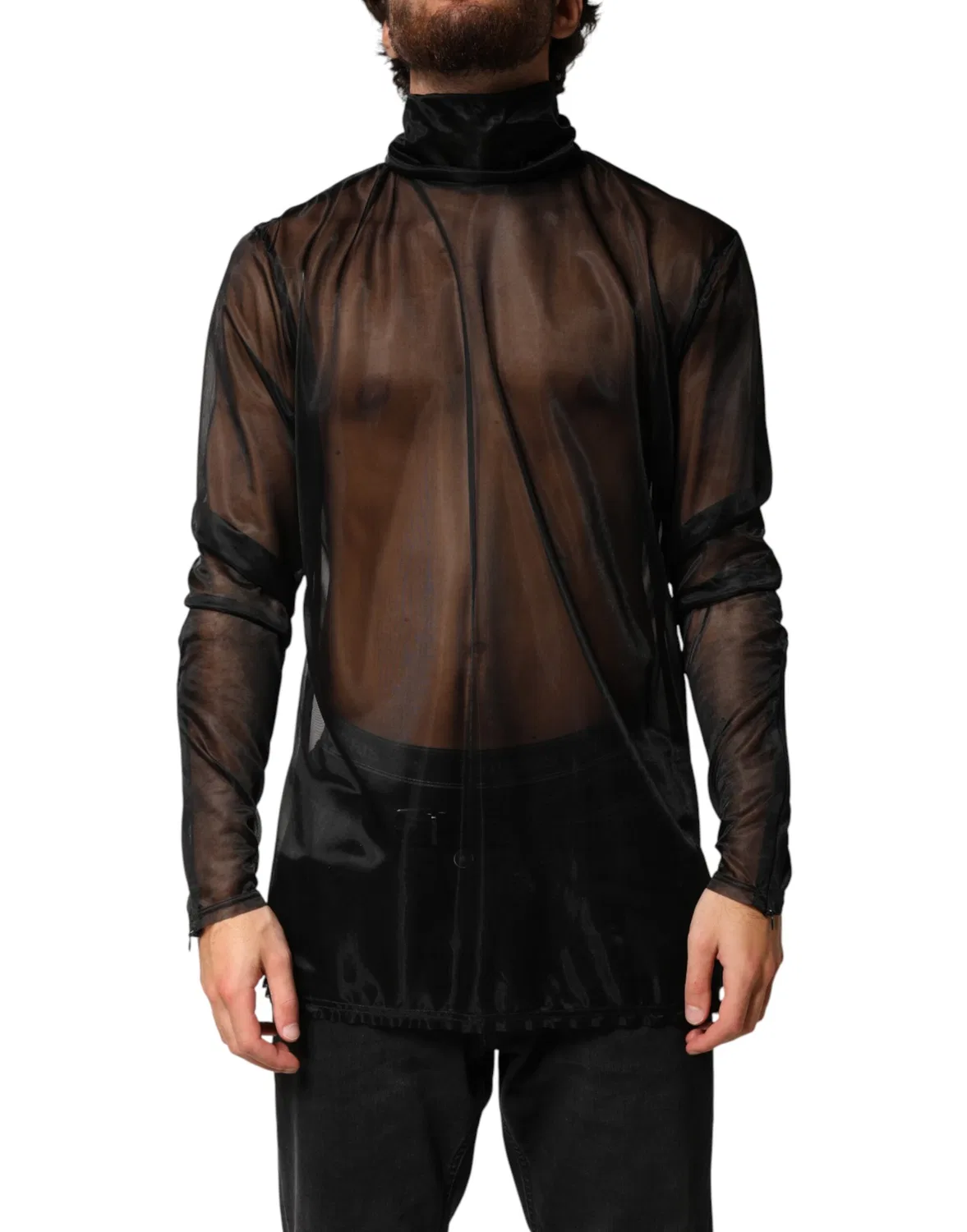 Мужской лонгслив с прозрачной вставкой Long Sleeves Mock Turtleneck Dolce & Gabbana, Black — фото 2