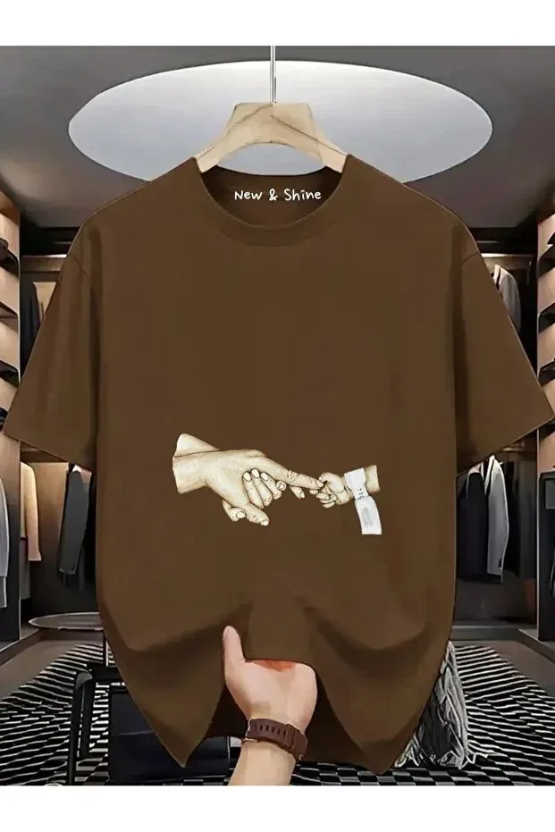 Детская хлопковое оверсайз футболка с принтом Baby Hand Holding Printed Oversize T-shirt New Shine, Brown