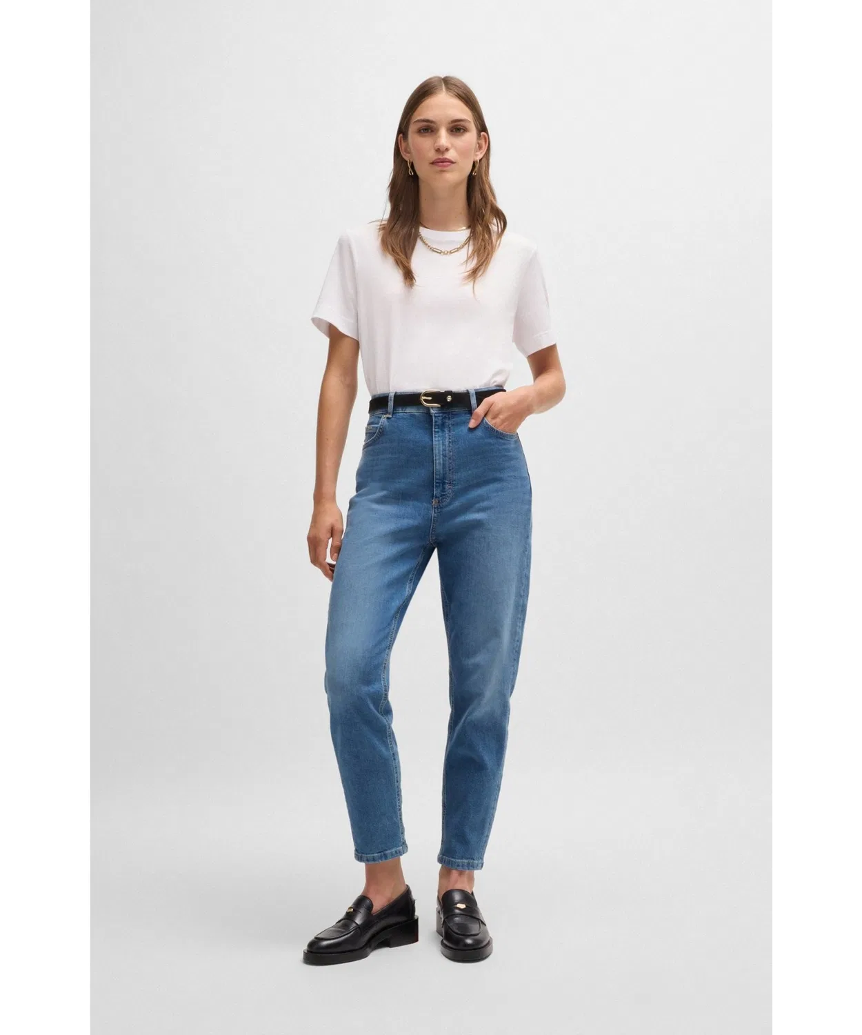 Женские джинсы с высокой посадкой укороченные Comfort Stretch BOSS, Indigo Blue — фото 4