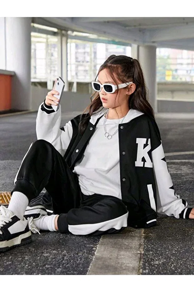 Детская куртка для девочек хлопковая College Jacket Generic Brands, Siyah — фото 3