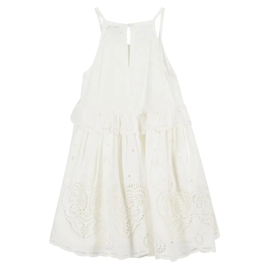 Платье с вышивкой бродери-англез и оборками Kids Broderie-Anglaise Ruffled Cotton Dress Stella McCartney, Ivory — фото 2