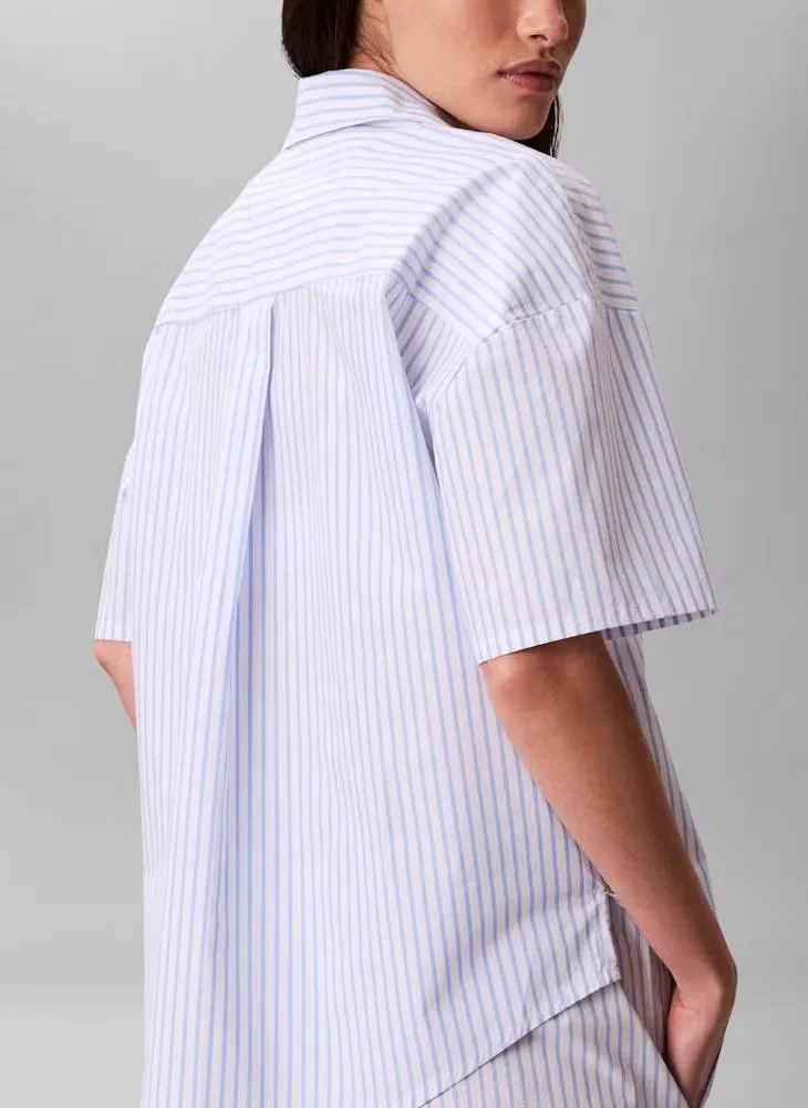 Рубашка свободного кроя с принтом полоска Relaxed poplin regular fit Calvin Klein, синяя — фото 4