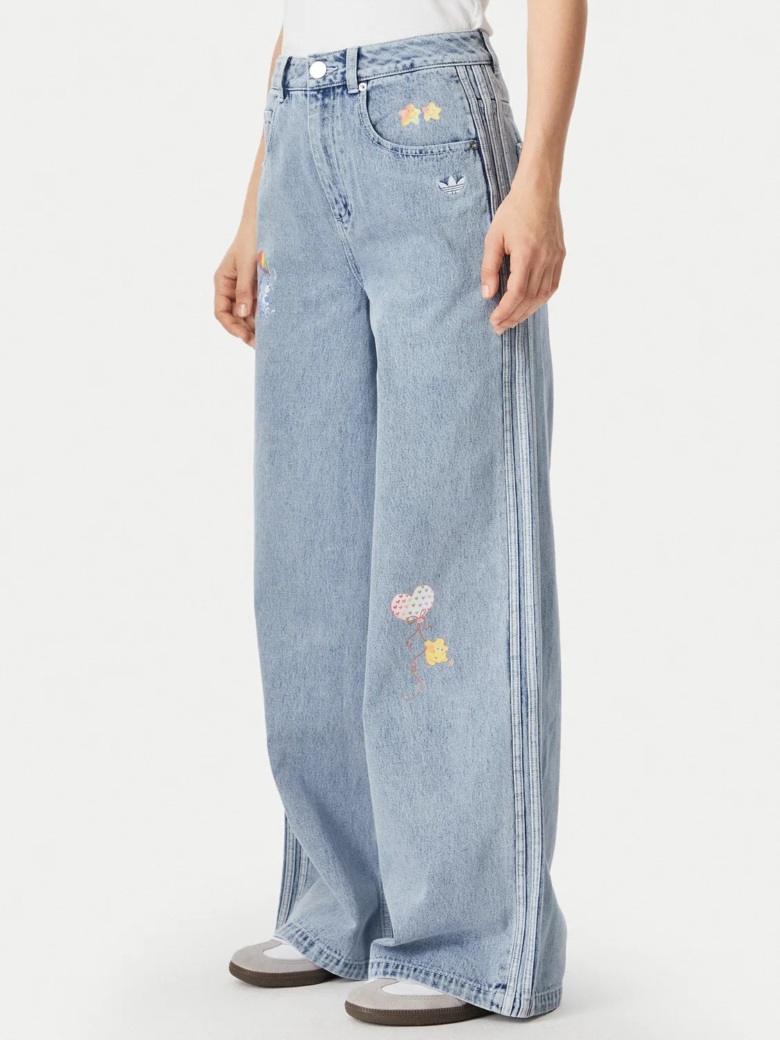 Женские джинсы с широкими штанинами Care Bear High Rise Adidas, голубой