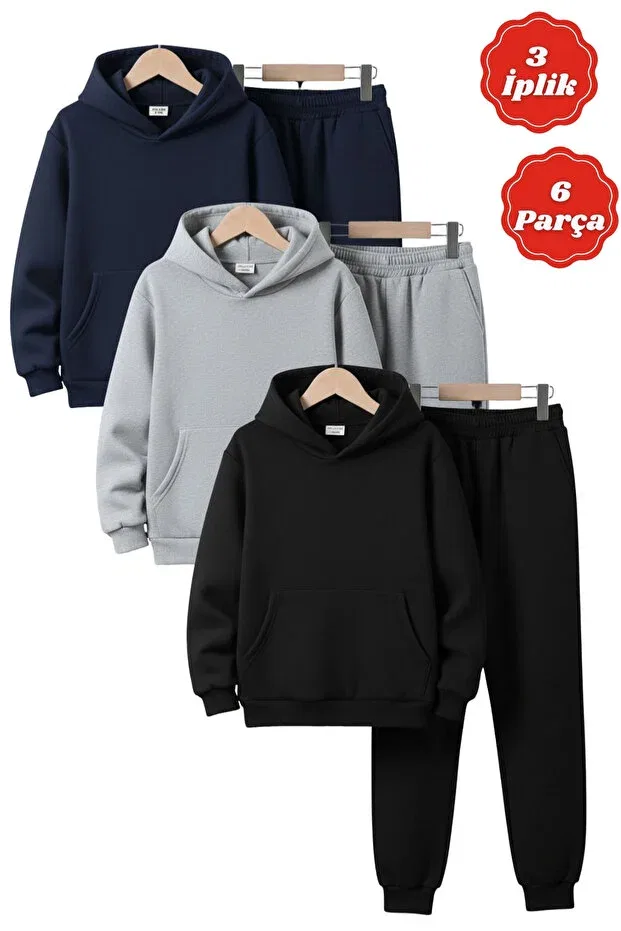 Детский спортивный костюм для мальчиков с капюшоном из флиса Fyk Kids, Black-Grey-Navy Blue