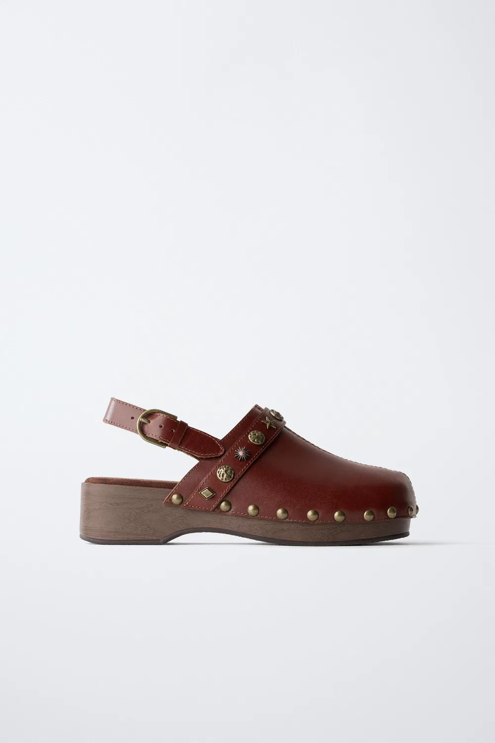Кожаные сабо с заклепками ZARA, Brown