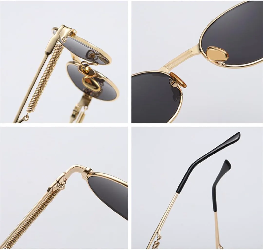 

Классические готические солнцезащитные очки в стиле стимпанк для мужчин и женщин, винтажная круглая металлическая оправа, защита от УФ-излучения UV400 VFDHN, C4