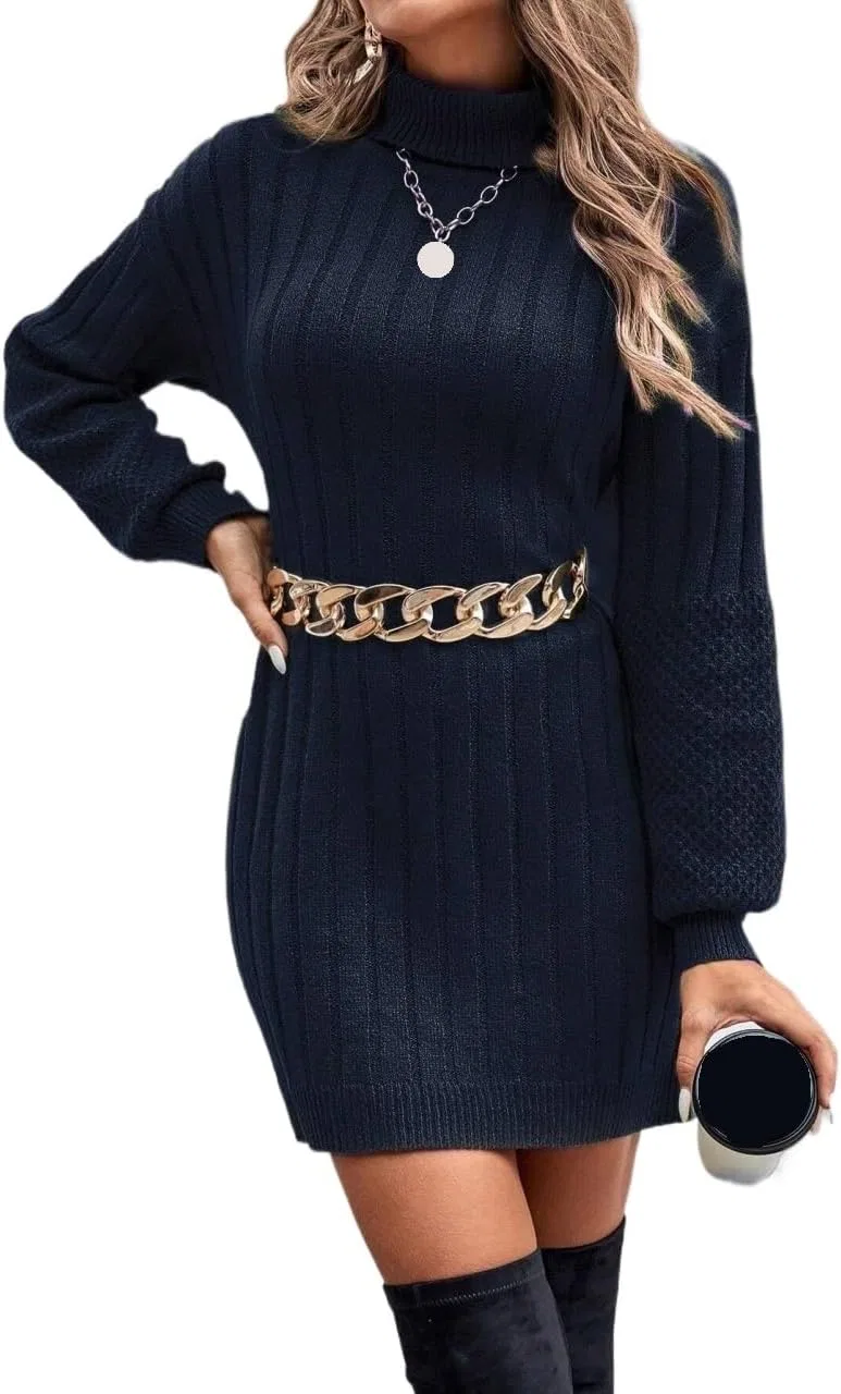 Женское платье длиной мини с высоким воротником и спущенным плечом, Royal Blue