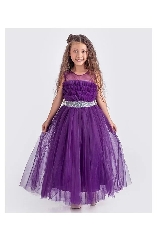 Детское платье для девочек без рукавов Sapes model back gipeli tulle girls' strap satin evening dress mnk0618 Mnk Baby&Kids, Purple