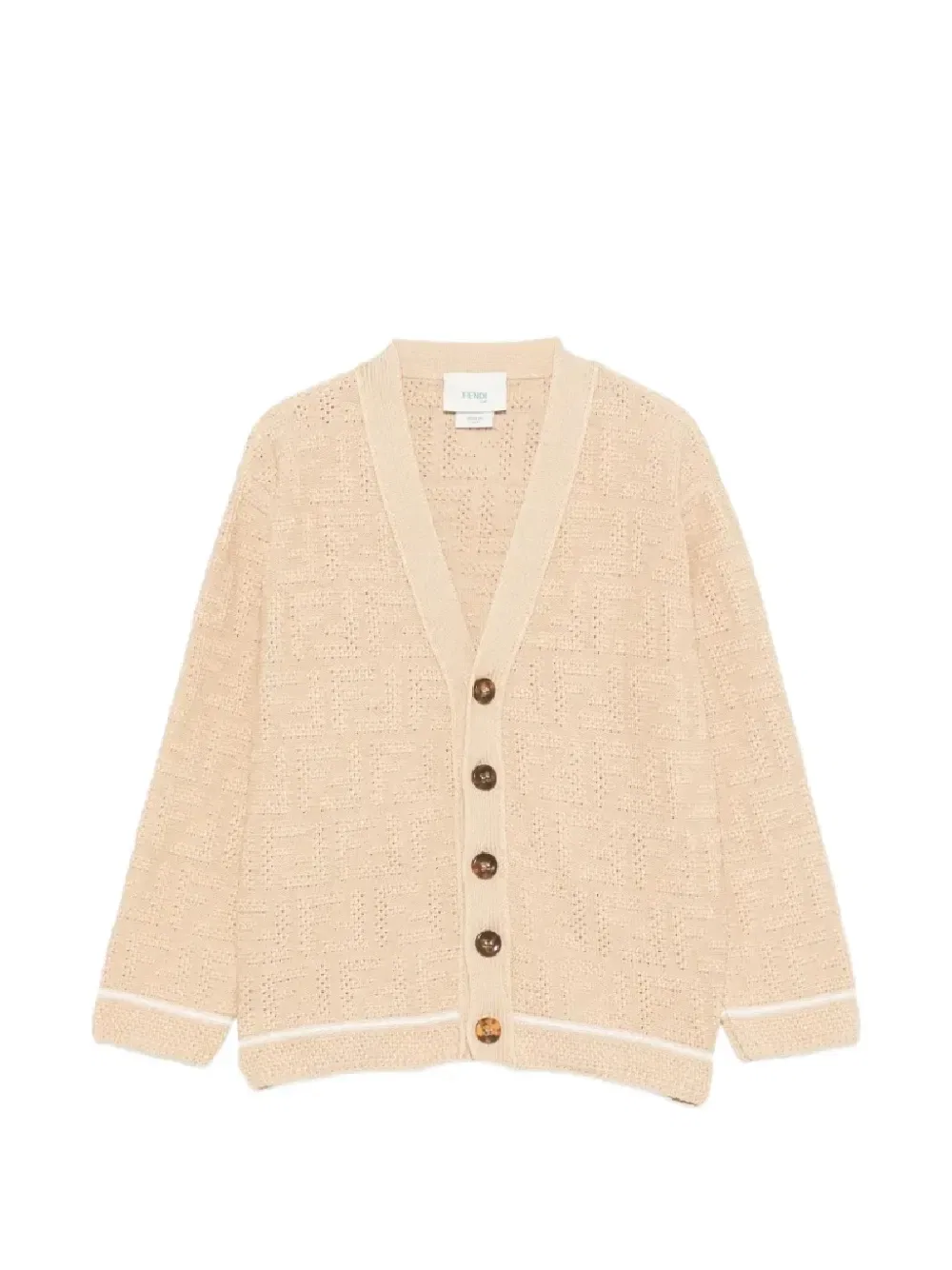 Перфорированный кардиган FF с монограммой Fendi Kids, бежевый