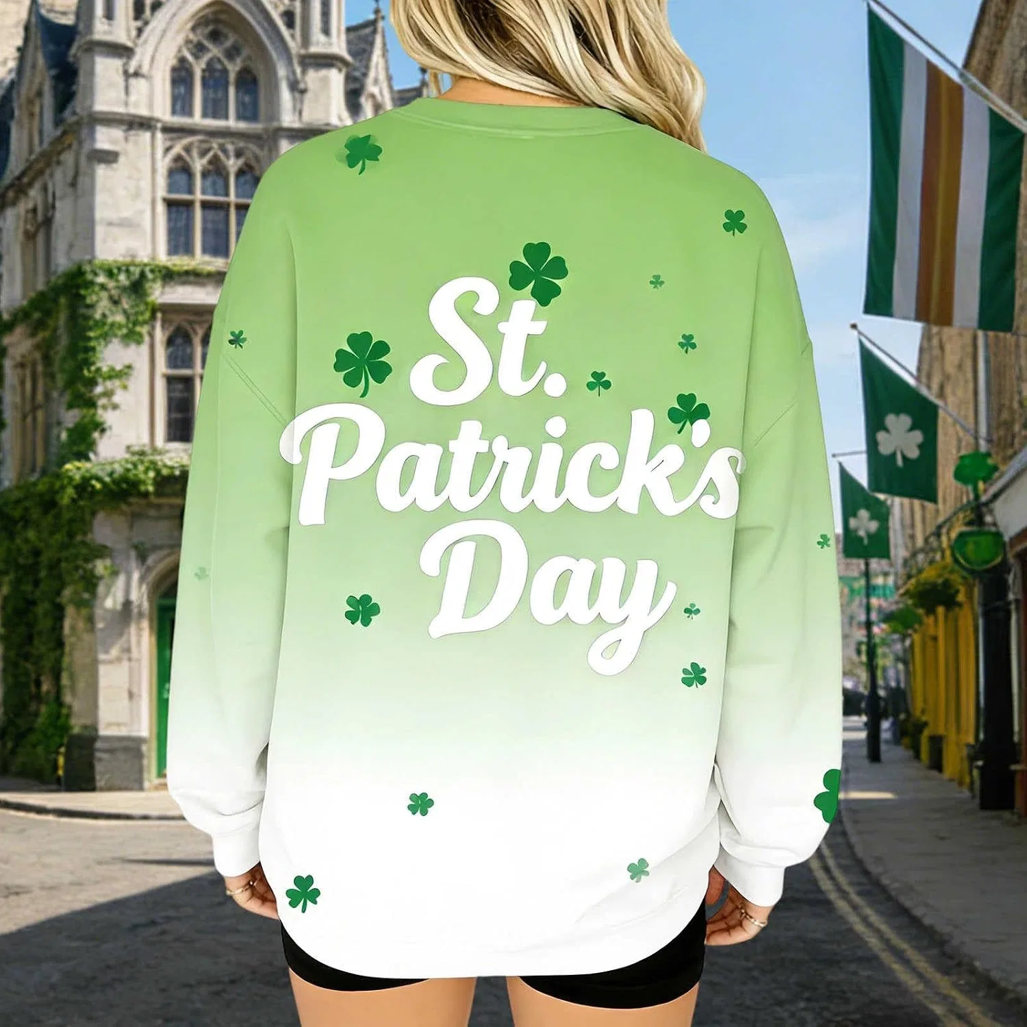 Женский свитшот с принтом St Patricks Day, белый — фото 3
