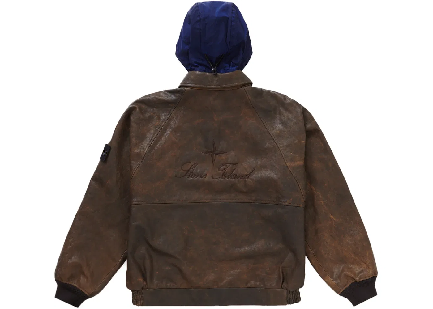 Мужская кожаная бомбер-куртка Supreme Stone Island, Brown — фото 2