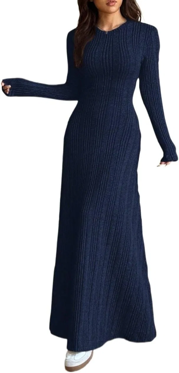 Женское повседневное платье A-силуэта с длинным рукавом, Navy Blue — фото 3