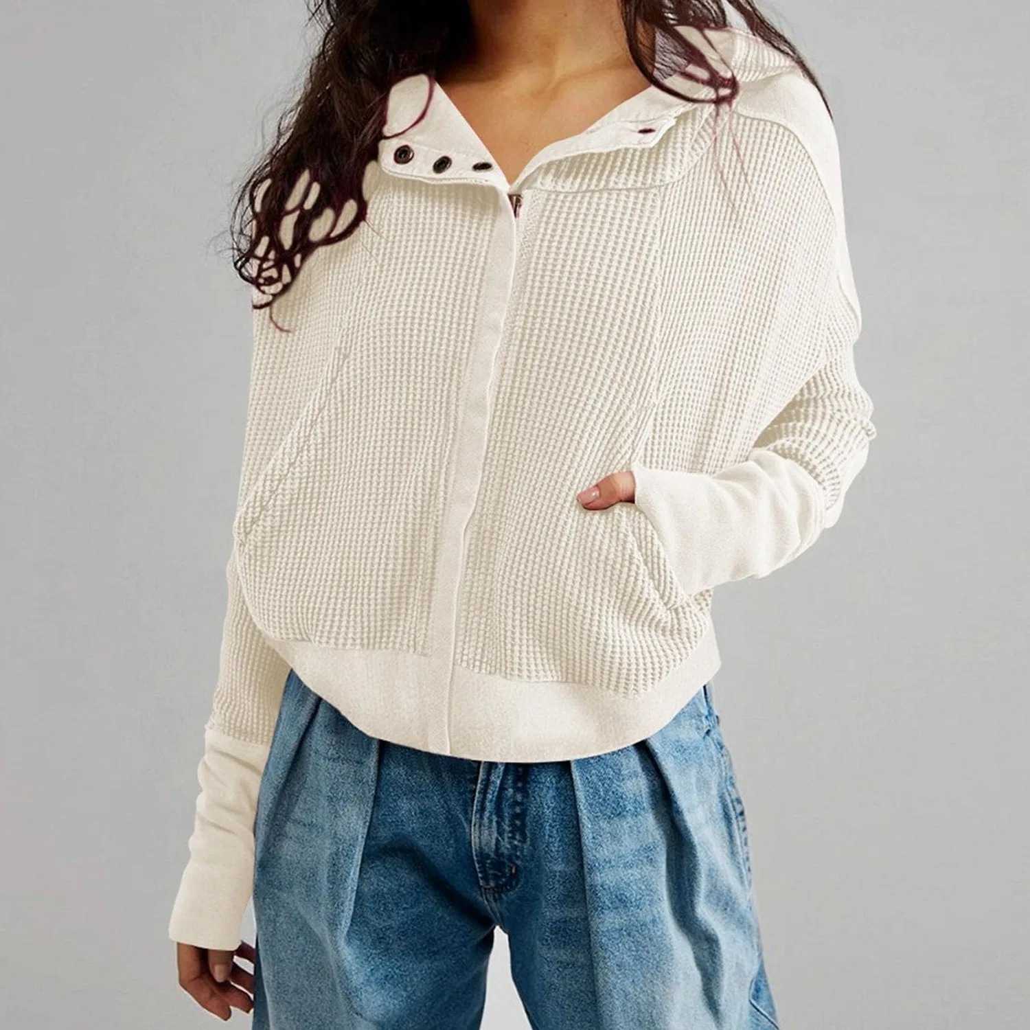 Женское худи с короткой молнией из вельвета Honeycomb Jacket, Beige — фото 4