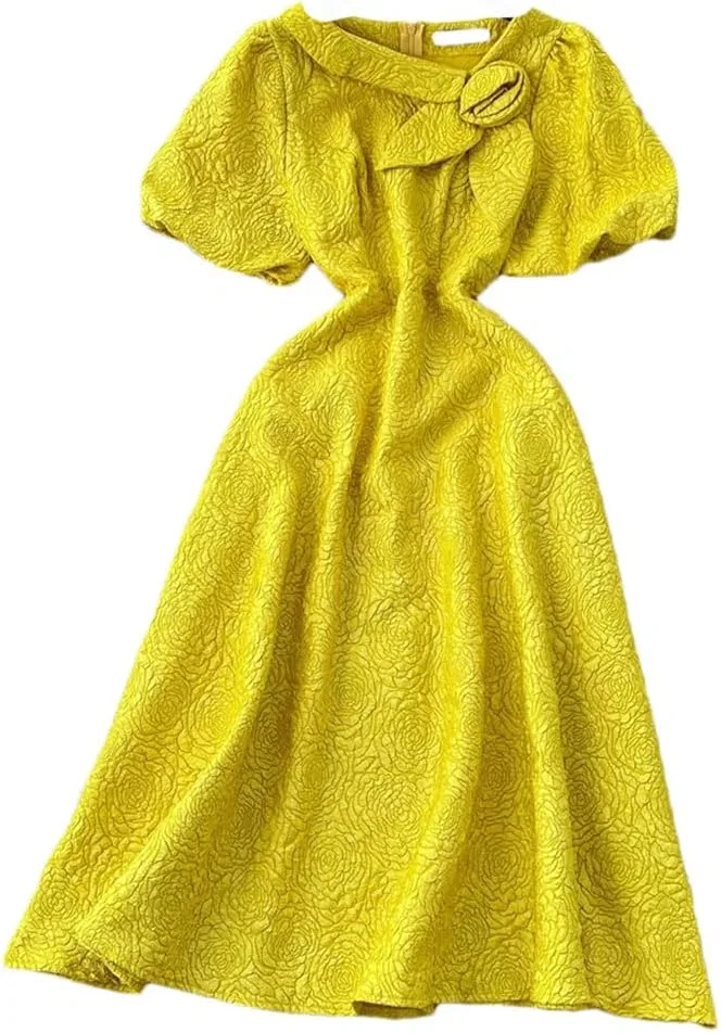 Женское хлопковое платье-запах с аппликацией, Yellow