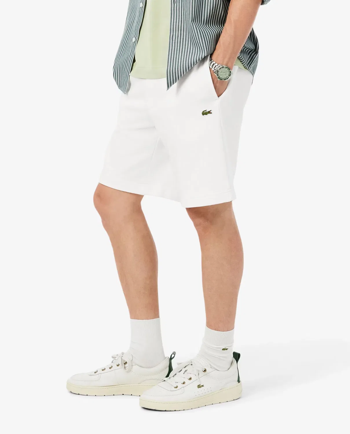 Мужские шорты из футера с принтом Lacoste, Blanco — фото 3