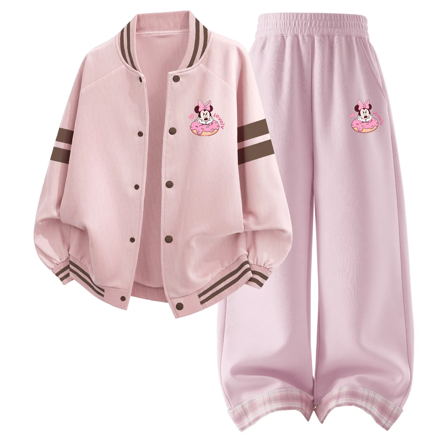 Детский спортивный комплект с бейсбольным воротником, Di Donut Nini K, Disney, Di Donut Nini K Lotus Pink+Di Donut Nini K Cherry Blossom Pink